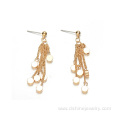 18k Gold Color Tiny Pendant Tassel Long Hanging Earring